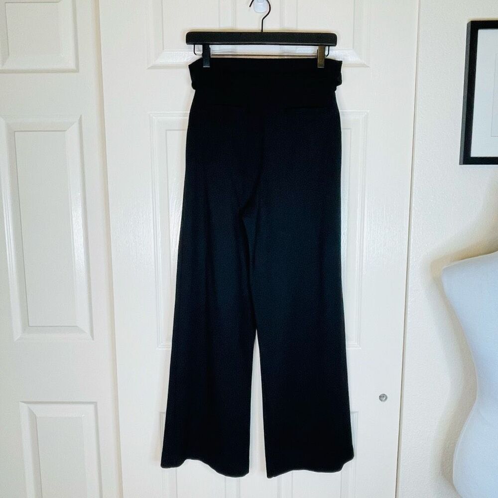 Betabrand High Waist Fold Over Tie Waist Wide Leg Dress Pants Black Size Medium - Picture 3 of 9